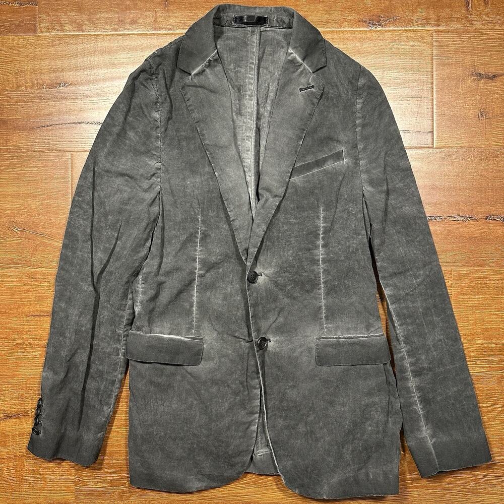All Saints Blazer Jacket Mens S Gray Acid Wash Twill Lightweight Alt Designer